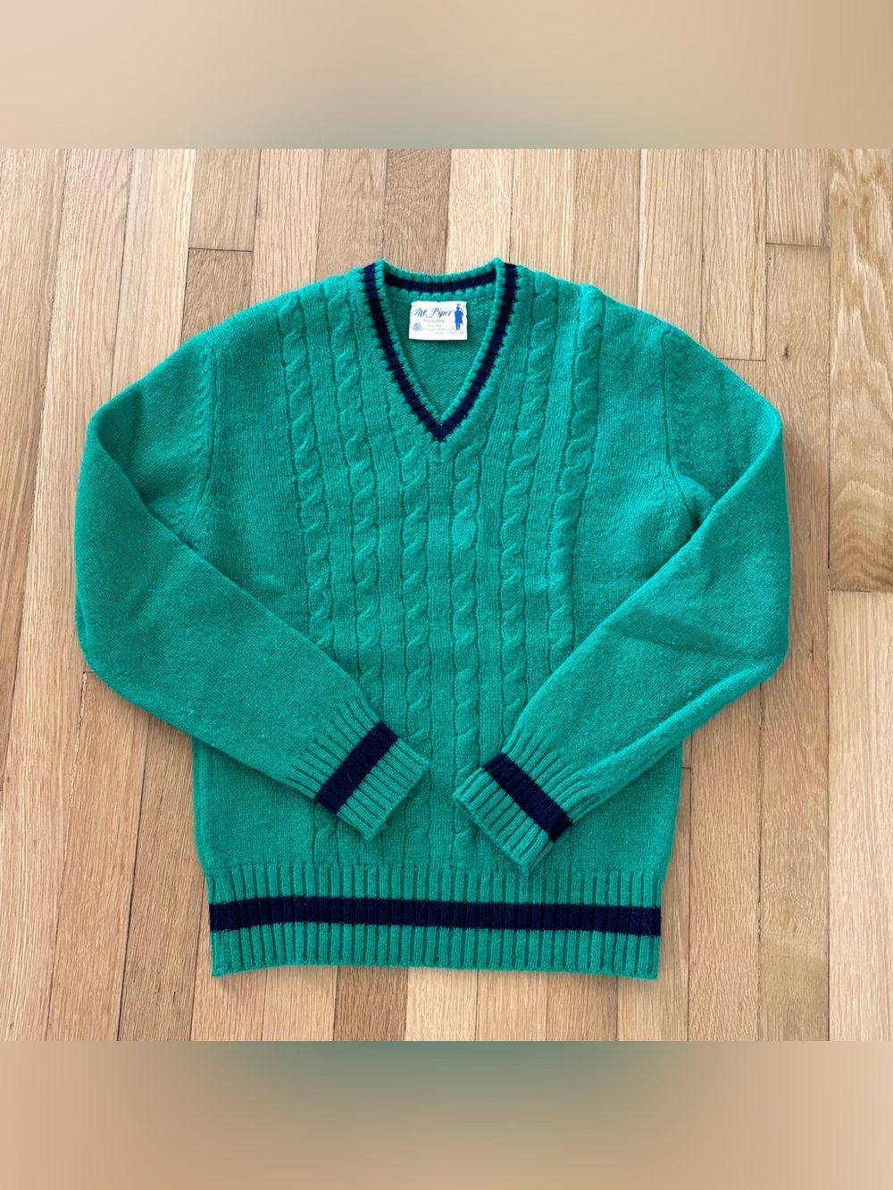 Vintage 70s Wool Sweater Women’s 36 Green/Blue Pure Wool The Piper True Vintage